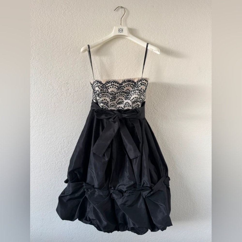Monique Lhuillier Black and White Spaghetti Strap Cocktail Dress